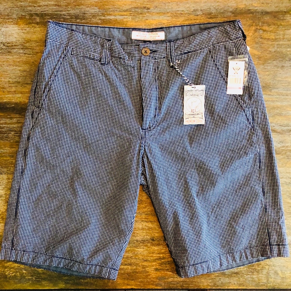 NEW Flag & Anthem Navy White Check Shorts | 32